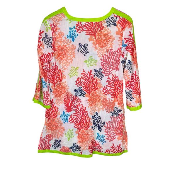 Peppermint Bay Colorful Orange Coral & Turtle Print Tunic Beach Swim Coverup - Picture 8 of 10